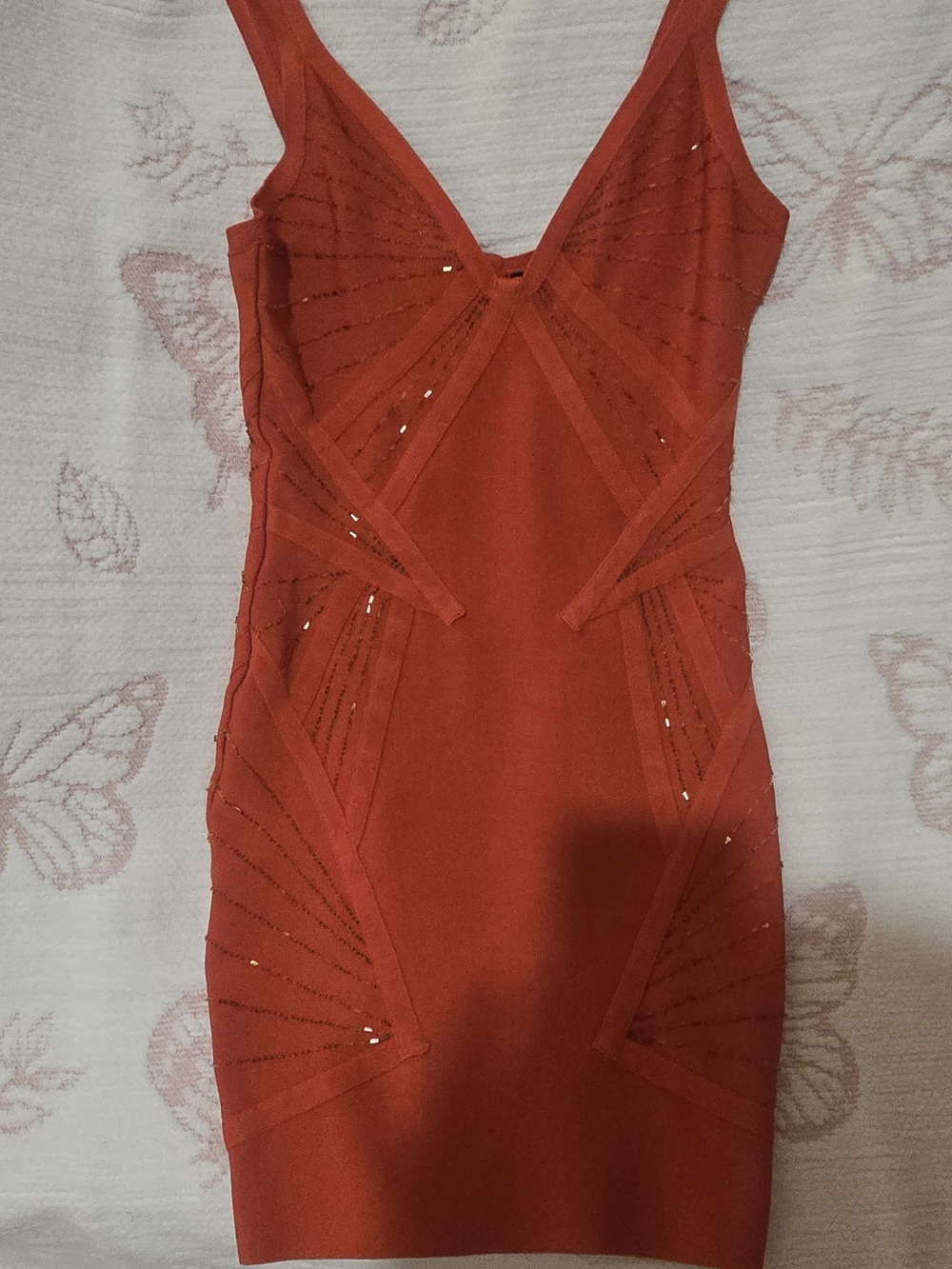 Marciano Red-Orange Sleeveless Sequin Bandage Mini Dress